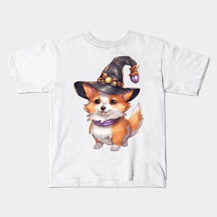 Watercolor Pembroke Welsh Corgi Dog in Witch Hat Kids T-Shirt